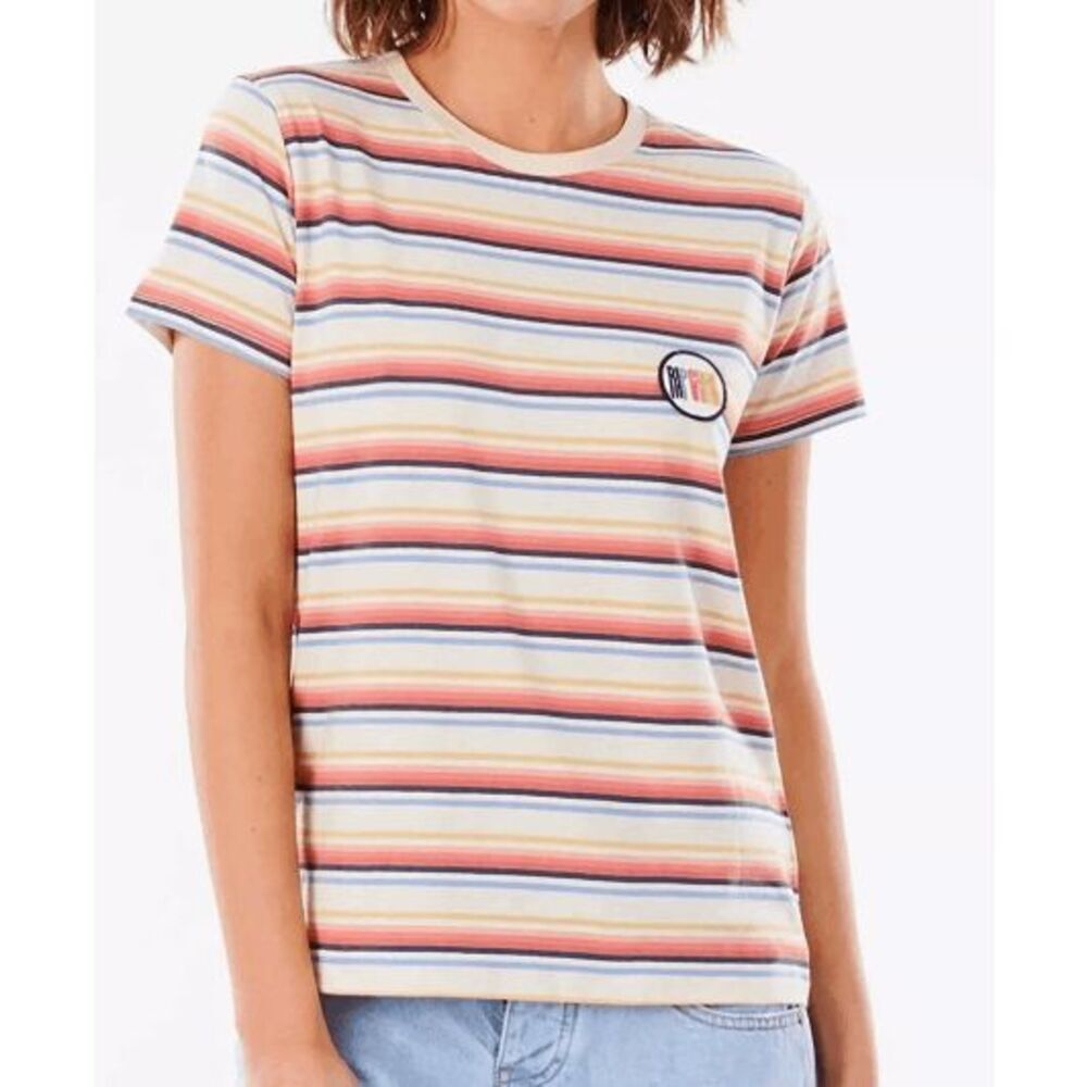 Ripcurl Y2K 90's Striped T Shirt Patch Logo Size Large